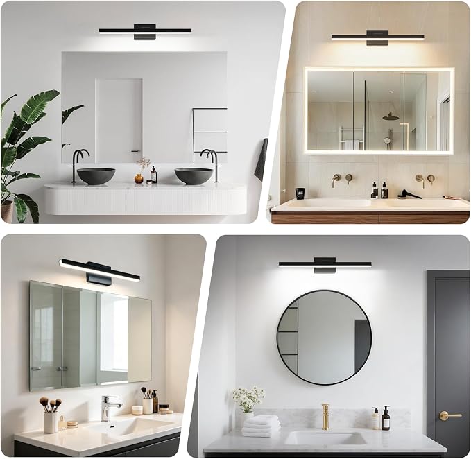 IZORRO Modern Bathroom Vanity Light 16 inch, Rotatable, 12W Dimmable Led Bathroom Light Fixture Over Mirror, Black Vanity Light Bar (5 Color Temperature)