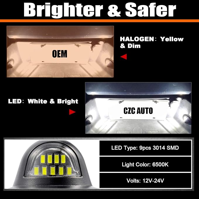 CZC AUTO LED License Plate Light 2 Pack Tag Light Lamp for Ford F150 F250 F350 F450 F550 Superduty Ranger Pickup Truck Explorer Bronco Excursion Expedition, 6500K White Super Bright