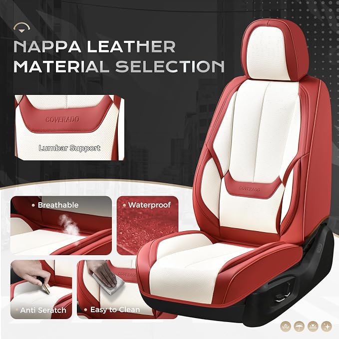 Coverado Car Seat Covers, Seat Covers for Cars, Waterproof Leather Auto Seat Protectors, Leather Car Seat Cushion, Car Interiors Accessories Universal Fit for Most Cars