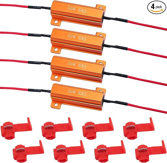 4Pcs 50W 6Ohm Load Resistors LED Turn Signal, LED Load Resistor Kit for Fix LED Bulb Fast Hyper Flash Turn Signal Blink Error Code (Amber)
