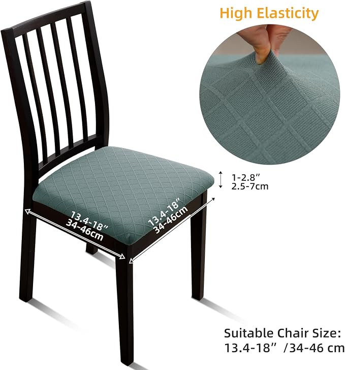 Fuloon Waterproof Seat Cushion Covers 6 PCS, Stretch Jacquard Chair Seat Covers Washable Dining Room Chair Slipcovers Removable Kitchen Cushion Protector (6, Waterproof-Dark Green)
