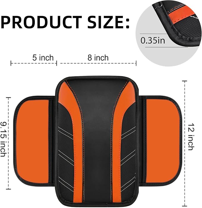 NBTEPEM 10 Pcs Car Floor Mats Full Set & Sport Leather Steering Wheel Cover 14.5-15 inch, Center Console Cover, Seat Belt Cushion, Cup Holder Coaster, Universal Automobile Interior Sets (Orange)