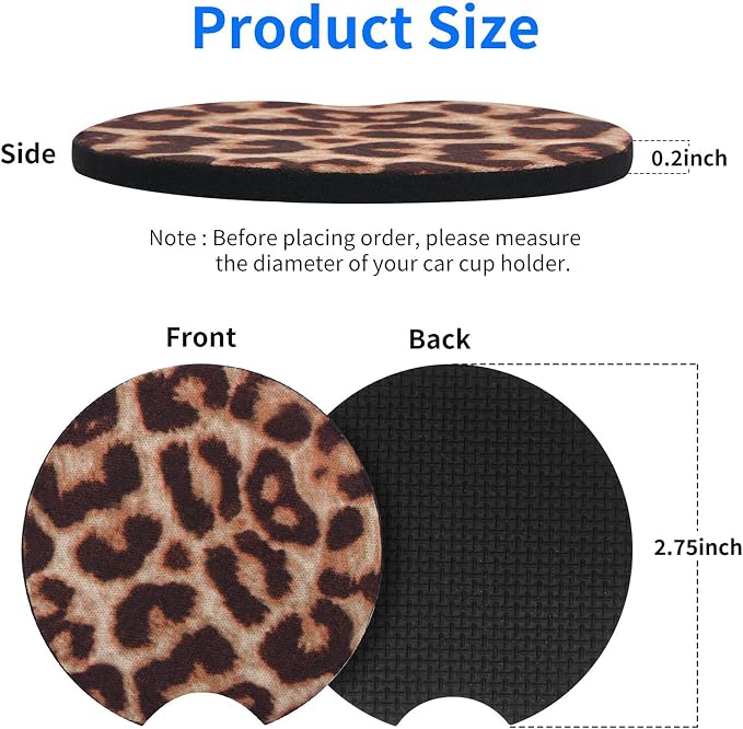 tifanso 2PCS Leopard Non-Slip Car Cup Holder Coasters for Women | Universal Fit for Standard Cup Holders, Easy to Clean & Remove, Adorable Floral Decor, Ideal Gift for Girls & Car Lovers