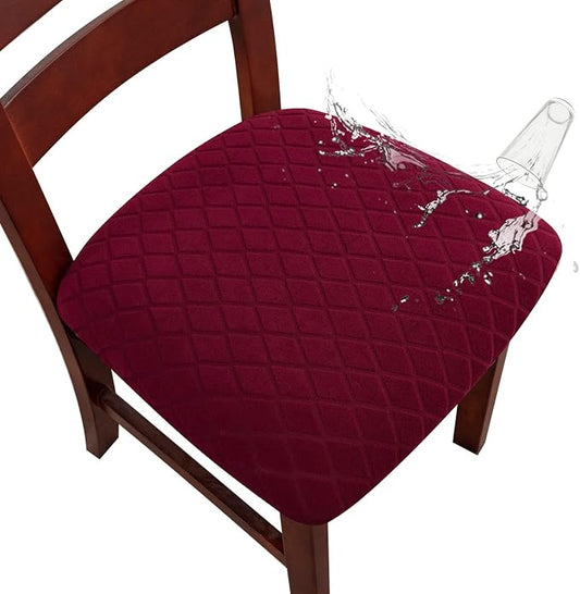Genina Waterproof Seat Covers for Dining Room Chairs, Stretch Chair Covers Removable Washable Dinning Room Kitchen Chair Seat Cushion Slipcovers (Argyle-Wine Red, 2 PCS)