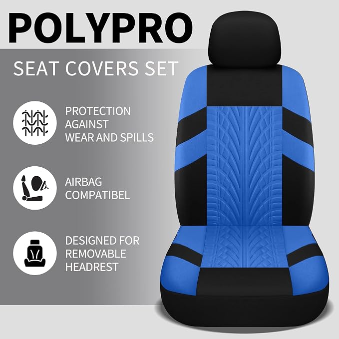 Pariitadin Car Seat Covers Front Pair, Washable and Breathable Seat Covers for Cars, Universal Fit Car Interior Covers for Most Sedan, Truck, SUV, Black/Blue