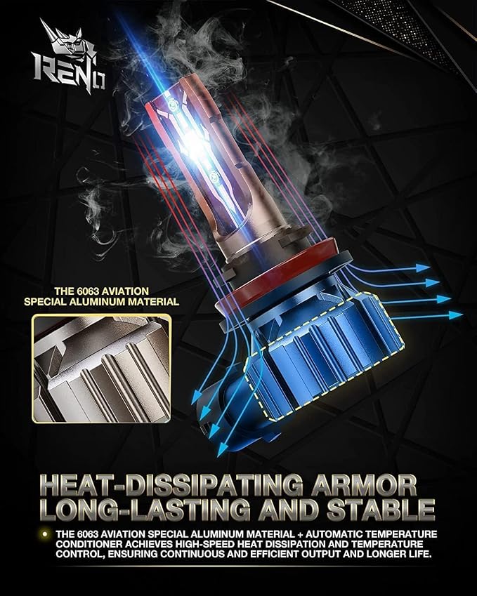 RENO 9005 H11 Bulb Combo, H11 9005 Fog Bulbs Fanless 6500K 800% Brighter 9005 H11 Light Bulbs Auxiliary Fog 52000LM Plug and Play, 4 Pack