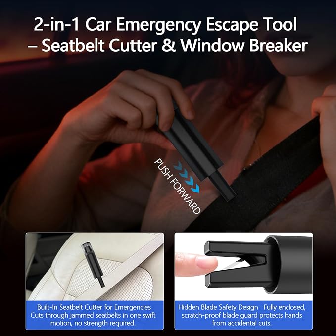 Window Breaker Seatbelt Cutter 3 Pack, Car Emergency Escape Tool | Underwater car window breaker tool, 2-in-1 seatbelt cutter with extra 4 car door shock pads for vehicle emergency safety