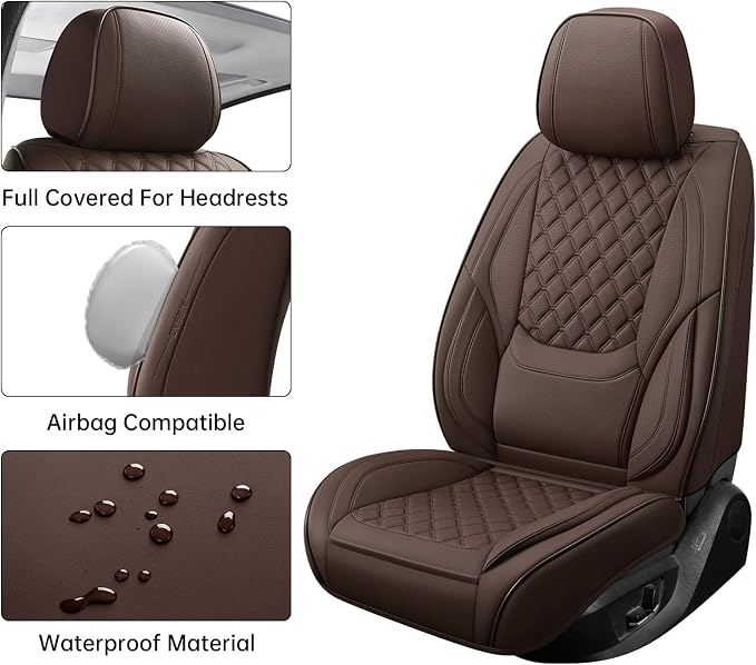 Car Seat Covers Full Set,5 Seat Leather Seat Covers for Cars,Front Seats and Back Seat Cover,Waterproof Car Seat Cushion Protectors,Universal Fit for Most Cars SUV Trucks (Brown, Full Set)