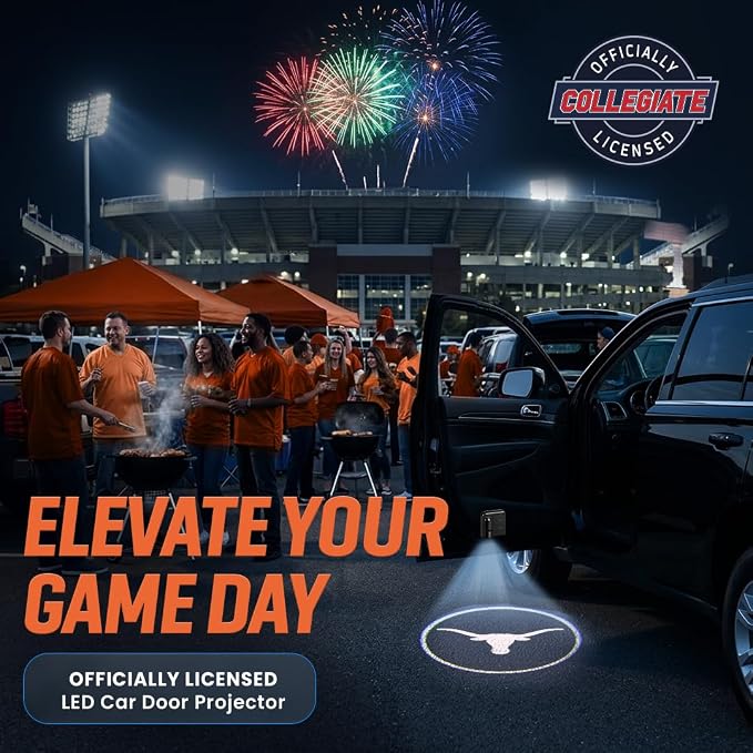 Sporticulture American Football Texas Car Door Lights Logo Shadow Display - Officially Licensed NCAA Car Accessories - Show Your Team Pride - Battery Powered, Universal Fit