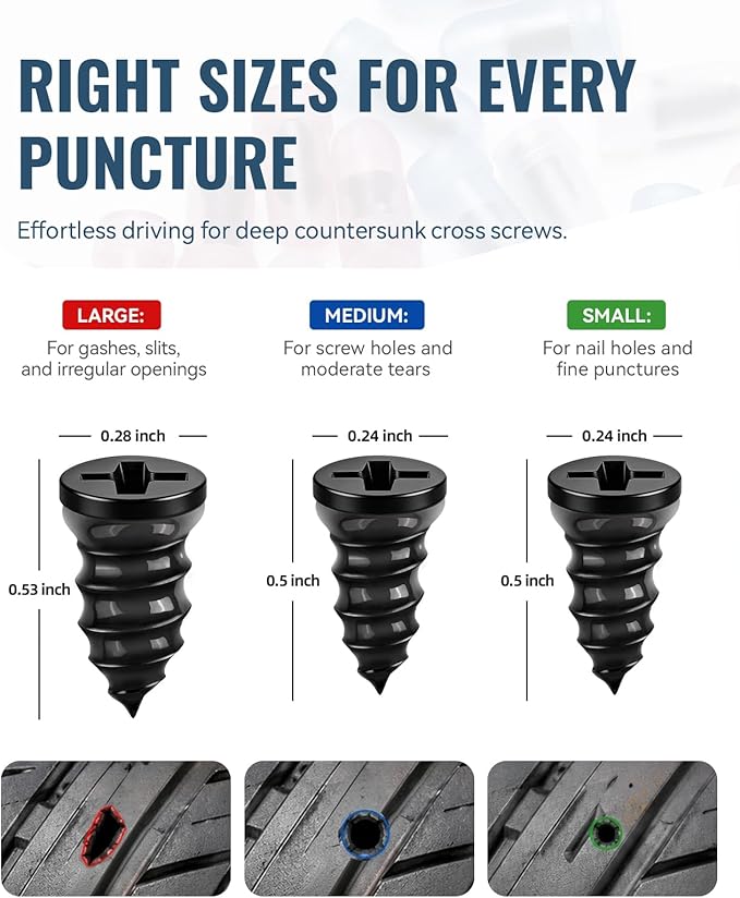 AUTOWN Tire Repair Kit with Tire Plugs Screw Type, Heavy Duty Flat Tire Puncture Repair Nail Kit for Car, Truck, Motorcycle, SUV, ATV, Tractor