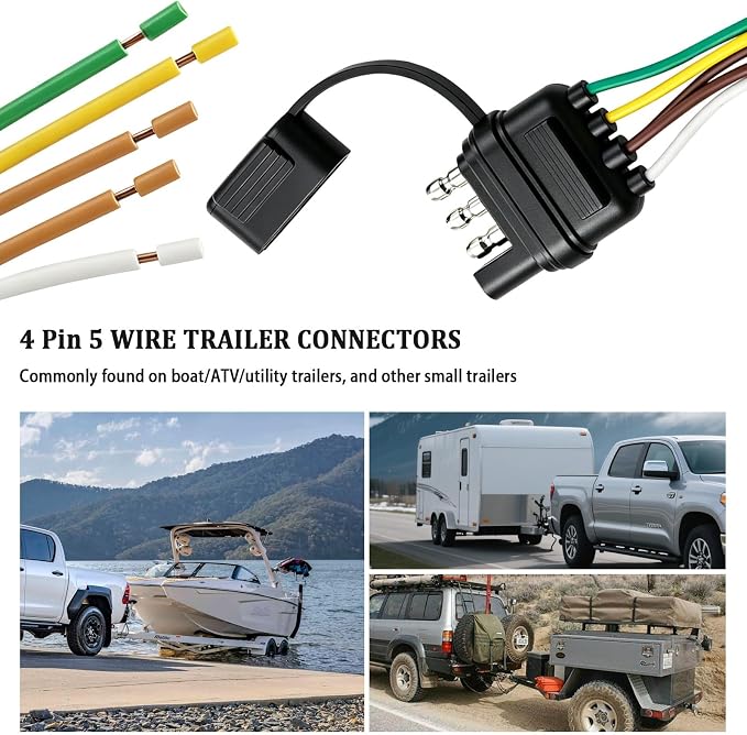 4-Way Flat Trailer End Connector 18 Inch,4 Pin 5 Wire Trailer Wiring Harness,4 Pin Truck Connector with Dust Cover