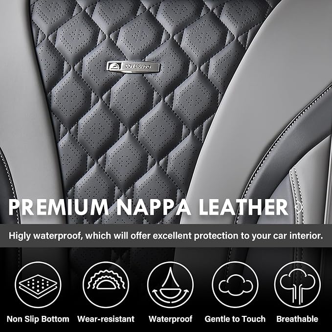 Coverado Car Seat Covers, Seat Covers Full Set, Gray and Black Car Seat Cover, Perforated Diamond Leather Seat Covers for Cars, Luxury Car Seat Cushion, Auto Seat Covers Universal Fit Most Cars