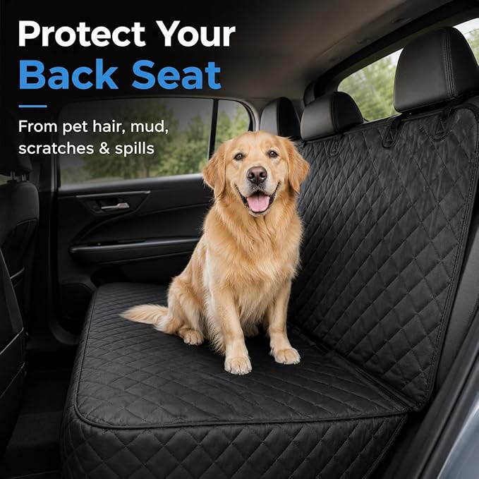 Dog Car Seat Cover & Protector, Pet Back Seat Cover for Cars & SUVs, 52" | Waterproof rear seat cover for dogs, kids & baby boys; fits small cars & SUVs and protects seats from fur & spills.