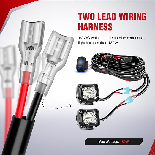 Nilight Remote Wiring Harness for LED Light Bar Wireless Strobe Flash Work Driving Lights 12V 15A 16AWG Controller 5PIN Switch Waterproof Power Relay Blade Fuse-2 Leads