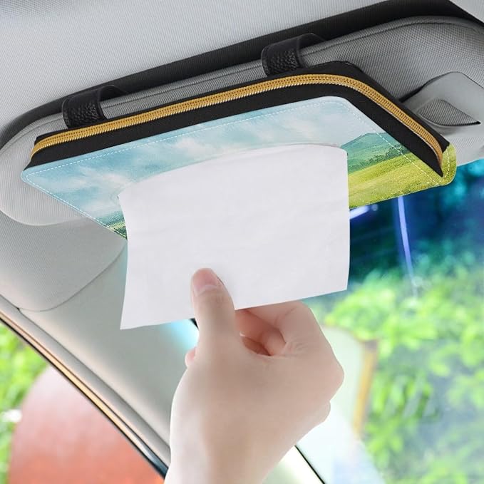 Green Field Car Tissue Box Sun Visor Napkin Holder Rectangular Sun Visor Napkin, Mask Holder Car Visor Tissue Holder Tissues Box Easy to Install
