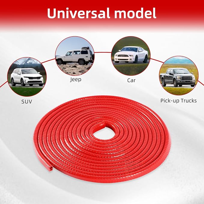 SINGARO 33Ft (10M) Car Door Edge Guard, No Glue Car Door Entry Guard Protective Strip, Rubber Edge Trim Car Door Protector, Applicable to Car, Truck, SUV and ATV, Car Exterior Accessories（Red）