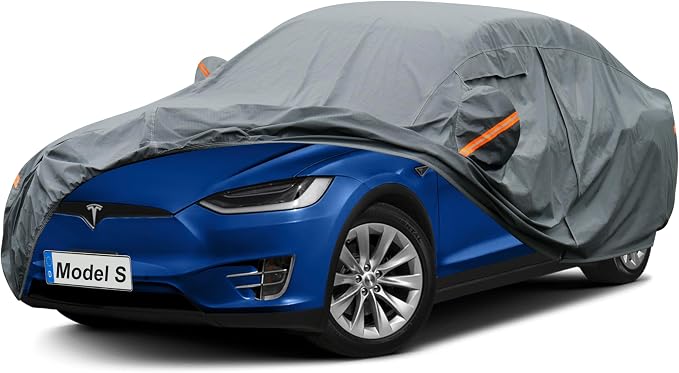 GUNHYI Premium Car Cover Custom Fit Tesla Model S (2012-2026), 16 Layers Heavy Duty Car Cover Waterproof All Weather with Zipper Door for Sun Rain Snow Dust Uv Protection