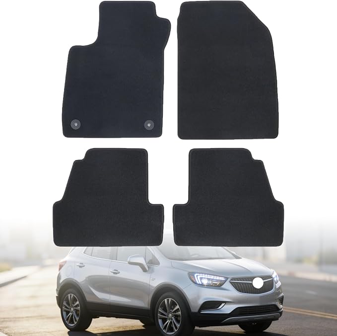 GXARTS Custom Fit Velour Car Floor Mats Full Set for Buick Encore 2013-2022 & Chevy Trax 2013-2023 (Not Fit Encore GX) | Black Carpet Liners Front & Rear with Anti-Slip Retaining Clips