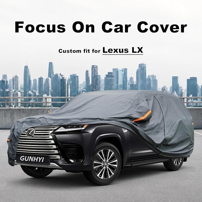 GUNHYI Premium Car Cover Custom Fit Lexus LX, 16 Layers Heavy Duty Car Cover Waterproof All Weather with Zipper Door for Sun Rain Snow Dust Uv Protection