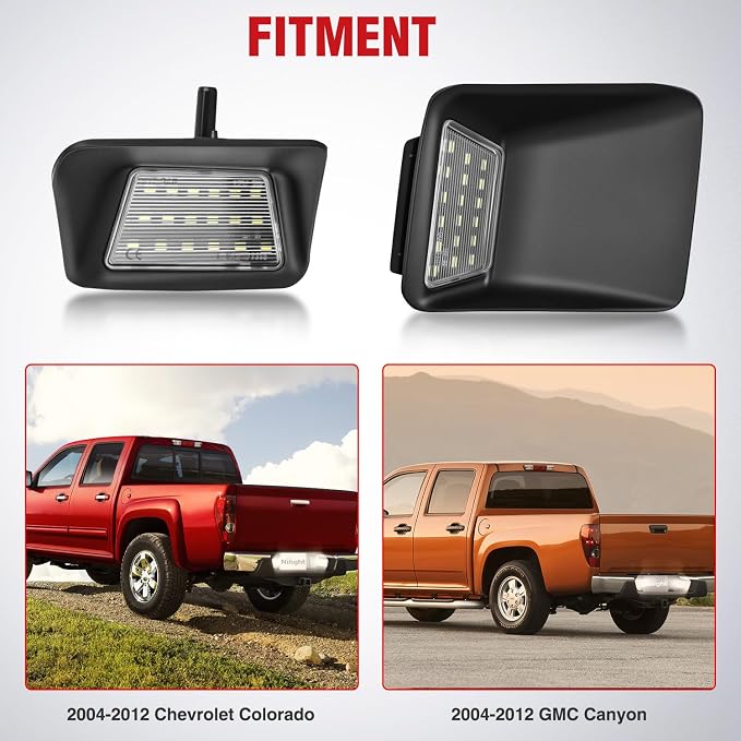 Nilight License Plate Lights Compatible with 2004 2005 2006 2007 2008 2009 2010 2011 2012 Chevy Colorado GMC Canyon with Black housing 6000K White 2PCS Pack