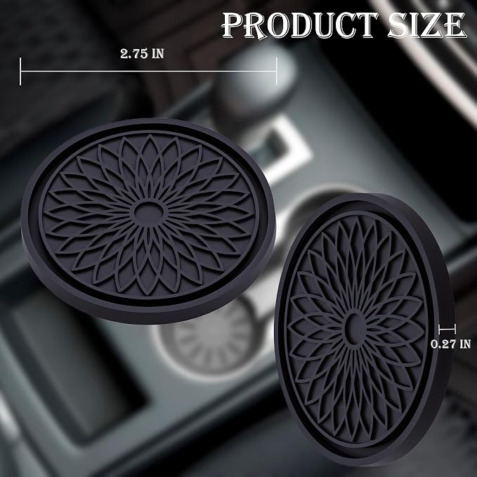 2-Pack Car Cup Holder Coaster Inserts, 2.75 Inch Non-Slip Silicone Liners, Shockproof Drink Holder Mat for Women Men, Universal Fit for Most Vehicles (Black)