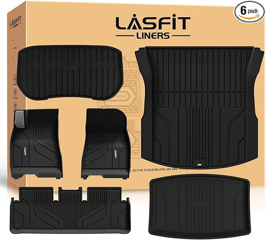 LASFIT Premium Extra Thick Floor Mats for Tesla Model 3 Highland 2024 2025 2026 Custom Fit TPE All Weather Model 3 Interior Accessories Cargo Liner Front Rear Trunk Mat Full Set Car Mats 6 PCS