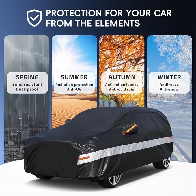 10 Layers SUV Car Cover Custom Fit for Nissan Rogue (2007-2024) Waterproof All Weather for Automobiles, Outdoor Full Cover Sun UV Rain Protection.Black