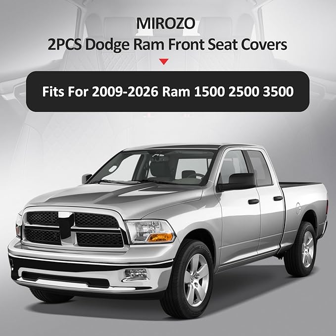 MIROZO Front Seat Covers for Ram,Waterproof Truck Seat Cover Car Seat Protector Compatible with 2009-2026 RAM 1500/2500/3500 Crew Quad Cab Pickup Cushions (2 PCS Front,Black)