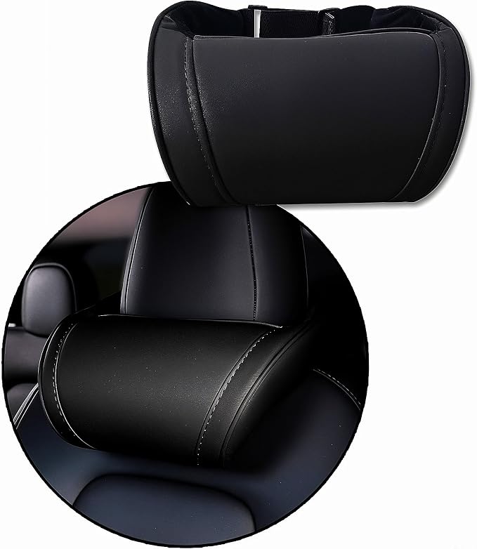 Car Headrest Neck Pillow Support Ergonomic, with Valve Stem Covers Accessory for Driving Seat Fatigue Relief Compatible with Model S X 3 Y & Cybertruck - 1 Piece