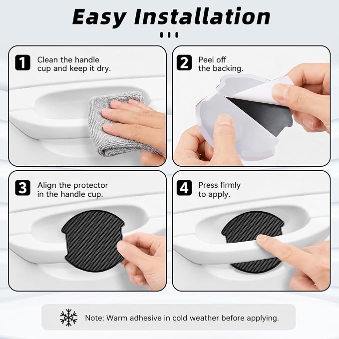 4PCS Car Door Handle Cup Scratch Protectors, TPU Carbon Fiber Door Bowl 3D Sticker, Handle Paint Cover Guard Pad, Universal Door Handle Protective Film for Most Cars (Medium)