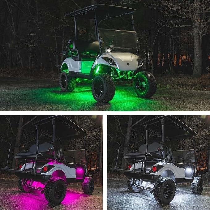 LEDGlow 12pc Million Color LED Golf Cart Underglow Kit 12V-72V 4-Seater | Includes Wheel Well & Interior Footwell Tubes, Accent Neon Lights Fit Electric EZGO Yamaha Club Car ICON, 10 Colors, 16 Modes