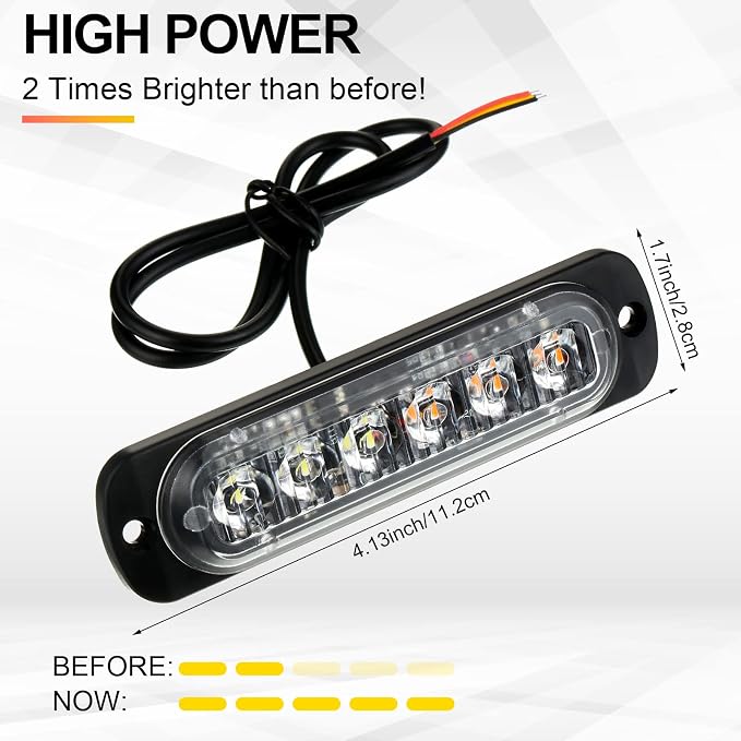 20 Pack LED Emergency Strobe Lights 6 LED Amber White Surface Mount Flashing Lights Warning Emergency Flashing Lights Construction Caution Lights for Truck Off Road Car Firefighter Vehicles ATV SUV