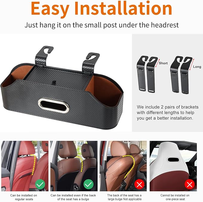 Car Rear Backseat Extra Multifunctional Drink Cup Holder Organizers with Tissue Storage Box Organizer & Hooks for Car Seat Back. Imitation Carbon Fiber