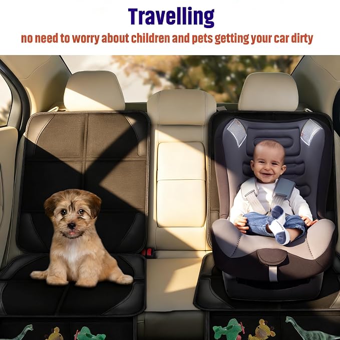 Bacgnyer Car Seat Protector 2 Pack, with Non-Slip Backing and Mesh Pockets | Carseat Seat Protectors for Child Baby Car Seat Mat Vehicle Pet Cover, Waterproof & Durable 600D Fabric Car Seat Cover
