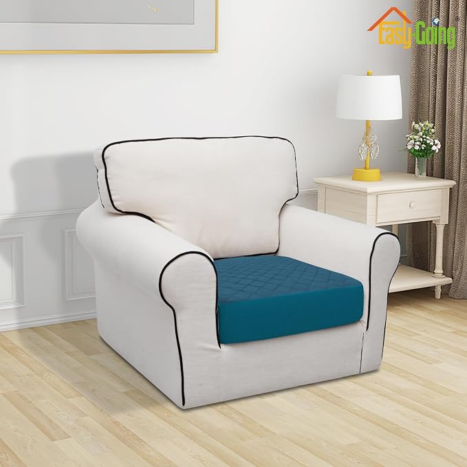 Easy-Going Waterproof Chair Cushion Cover, Non-Slip Leakproof Sofa Seat Cushion Slipcovers, Quilted and Stretch Furniture Protector for Dogs, Pets (1-Piece Chair Cushion, Peacock Blue)