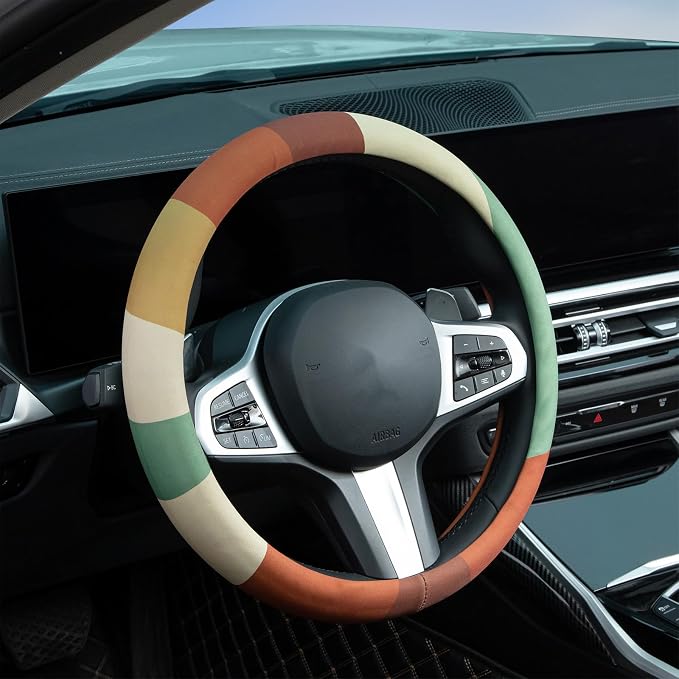 Retro Sun Rays Steering Wheel Cover Auto Steering Wheel Protector, Anti-Slip, Breathable, Absorbing Sweat, Universal Retro Car Accessories 14.5–15 inch,Fit for Most Car, Trucks, SUV