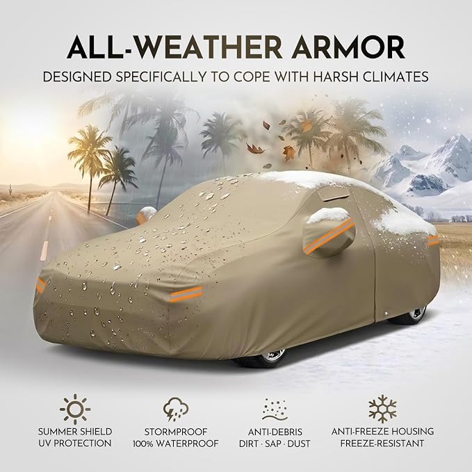Kaugung Custom Fit Car Cover for Tesla Model S (2012-2026), Heavy Duty All Weather Waterproof Outdoor Cover, Sun Rain UV Protection with Driver Door Zipper, Mirror Pockets, Vents & Charging Port