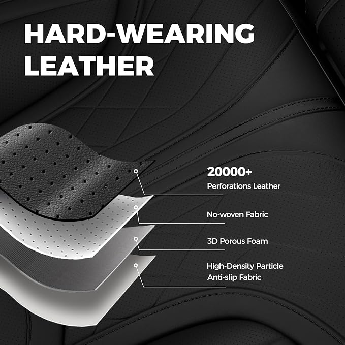 FREESOO Leather Seat Covers for Ford F150 SuperCrew/Crew Cab 2015-2026 | Fits F250/F350/F450 Super Duty 2017-2026, Custom Fit, Waterproof, Bucket Seat, Airbag Compatible, Lumbar Support, Easy-clean