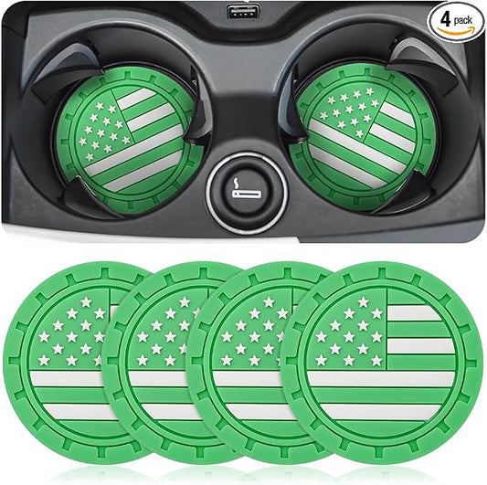 AUCELI 4 Pack Car Cup Holder Coasters, Colored American Flag US Flag Insert Car Cup Coaster, 2.75 Inch Anti Slip Shockproof Embedded Drink Mat, Vehicle Interior Decor Accessories