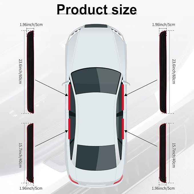 SINGARO Car Door Threshold Protection, 4PCS Door Edge Step Dust Shield Cover, Door Width 23.6x1.96inch Car/SUV Universal Rubber Scratch Resistant Exterior Accessories (Red borde)