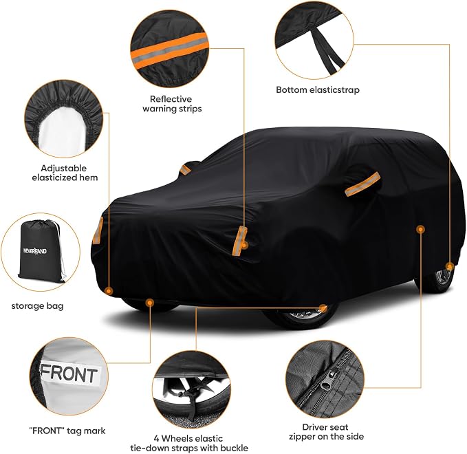 SUV Car Cover All Weather Waterproof Fit for Ford Explorer,Toyota Highlander,Jeep Grand Cherokee,Dodge Durango,Honda Pilot,Hyundai Palisade,Lexus RX for Automobiles Universal Fit SUV Up to 201"