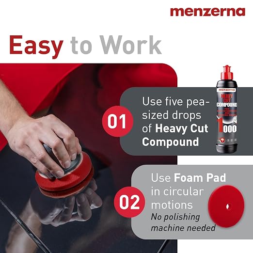 menzerna Deep Scratch Remover Kit I Car polishing Set with Menzerna Heavy Cut 1000 (8oz) and 3.5 Inch Polishing Pad I Deep Scratch Remover Kit for All Types of Vehicles
