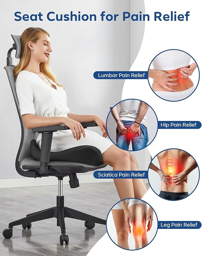 Feagar Seat Cushion for Office Chair - Memory Foam Tailbone Cushion for Desk Chair, Car Seat and Wheelchair - Ergonomic Chair Pad for Hip and Lower Back Comfort