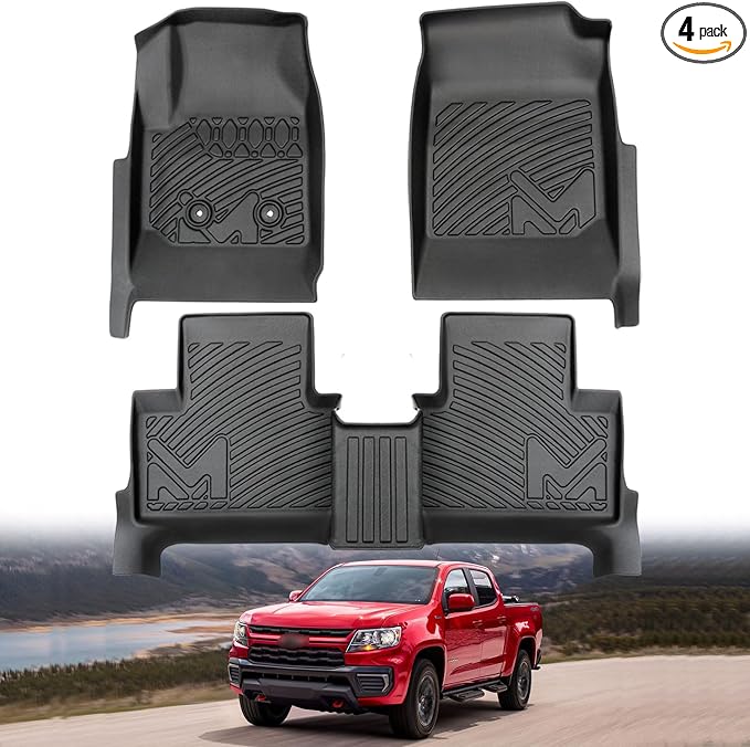 TPE Automotive Floor Mats Custom for 2015-2022 Chevy Colorado/GMC Canyon Crew Cab, All Weather Cover Protection Waterproof Black Floor Liner Front & Rear Row Full Set Car Mats, 3PCS