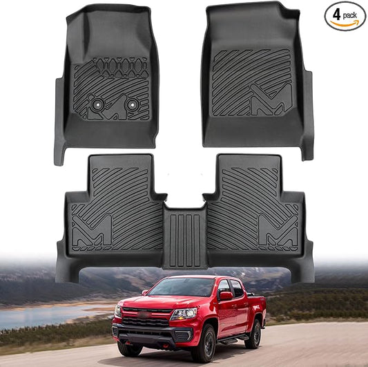 TPE Automotive Floor Mats Custom for 2015-2022 Chevy Colorado/GMC Canyon Crew Cab, All Weather Cover Protection Waterproof Black Floor Liner Front & Rear Row Full Set Car Mats, 3PCS