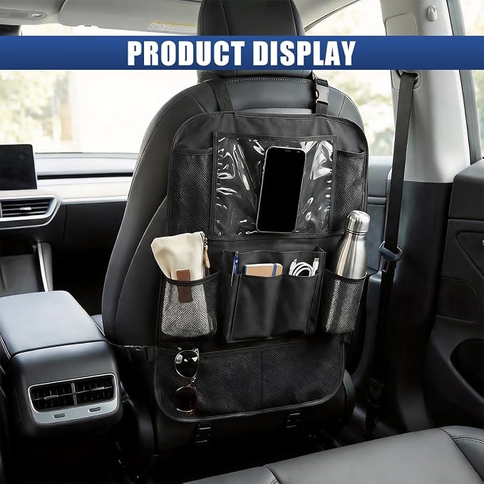 Craedli Car Backseat Organizer, Oxford Cloth Auto Seat Kick Mats with Clear Tablet Holder & 9 Pockets, Waterproof Back Seat Protector, Universal Car Road Trip Storage Essential (1PC)