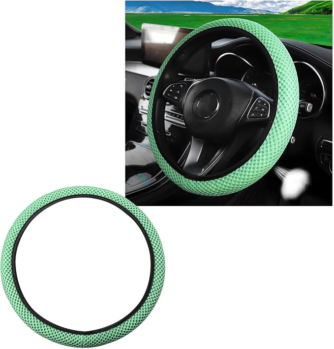 Wevdn Elastic Stretch Steering Wheel Cover, 15"×15" Microfiber Breathable Ice Silk Steering Wheel Protector, Anti-Slip Elastic Steering Wheel Cover for Men Women, Car Accessories (Green)