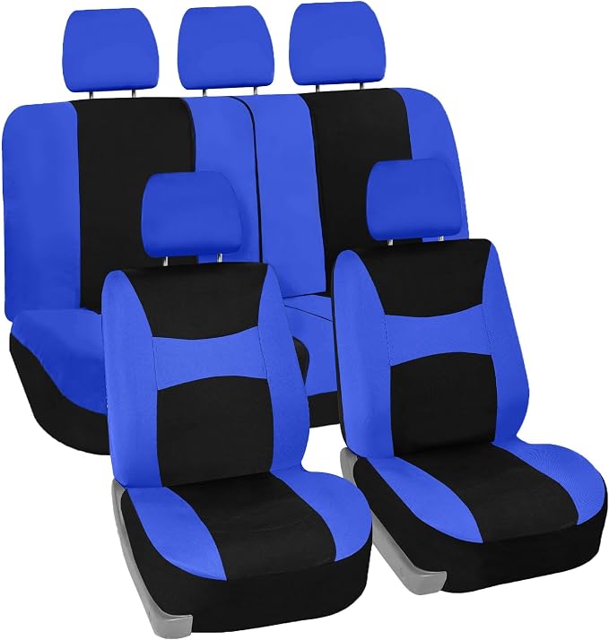 FH Group Universal Car Seat Covers Full Set for SUV Truck Sedan Vans | Waterproof All-Purpose Cloth Seat Cover Set Airbag Compatible Washable Split Bench Protector Interior Upgrade - Blue