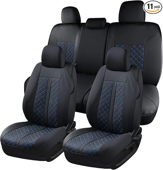 Truckiipa Custom for 4th Gen Tacoma Seat Covers Full Set, Waterproof Leather Seat Cushion Covers Fit for 4th Gen 2024 2025 2026 Toyota Tacoma Double Crew Cab, Full Set, Black&Blue