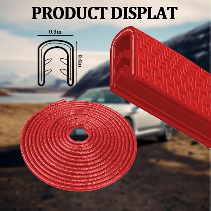 Car Door Edge Guards, 16.4FT U-Shaped Fade-Resistant Vehicle Edge Trim Seal Guard, No-Glue Design Automotive Door Entry Protector Strip, Universal Fit (Red)